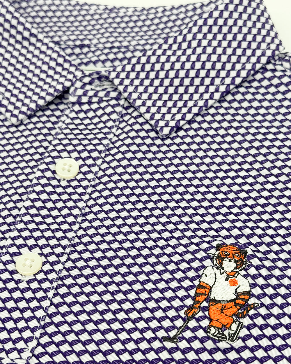 Clemson Swinging Tiger Golf Club Pattern Performance Polo – Section 103