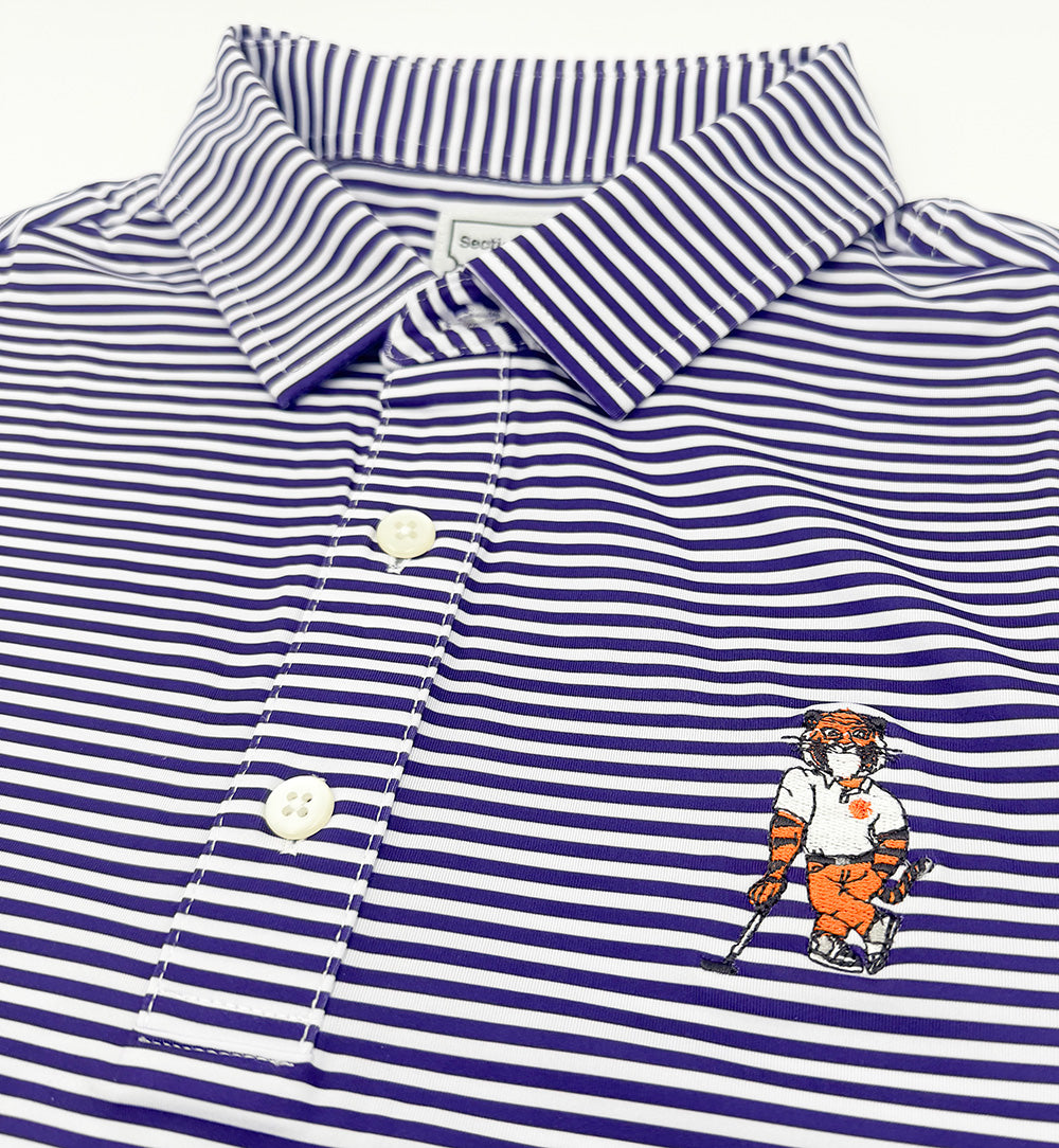 Clemson Golf Swinging Tiger Striped Performance Polo