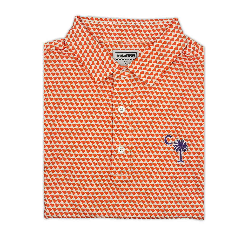 Clemson Palmetto Logo Map Pattern Performance Polo