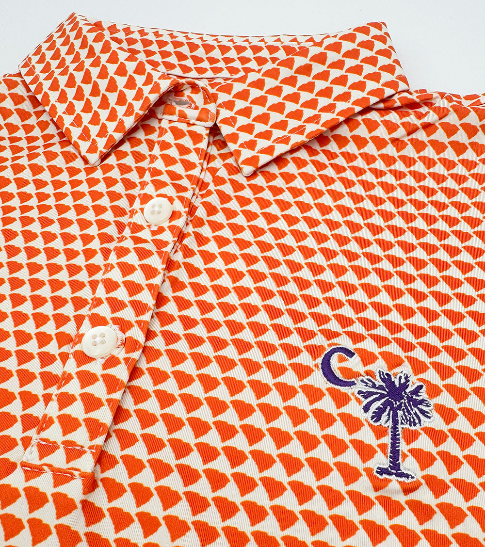 Clemson Palmetto Logo Map Pattern Women's Performance Polo