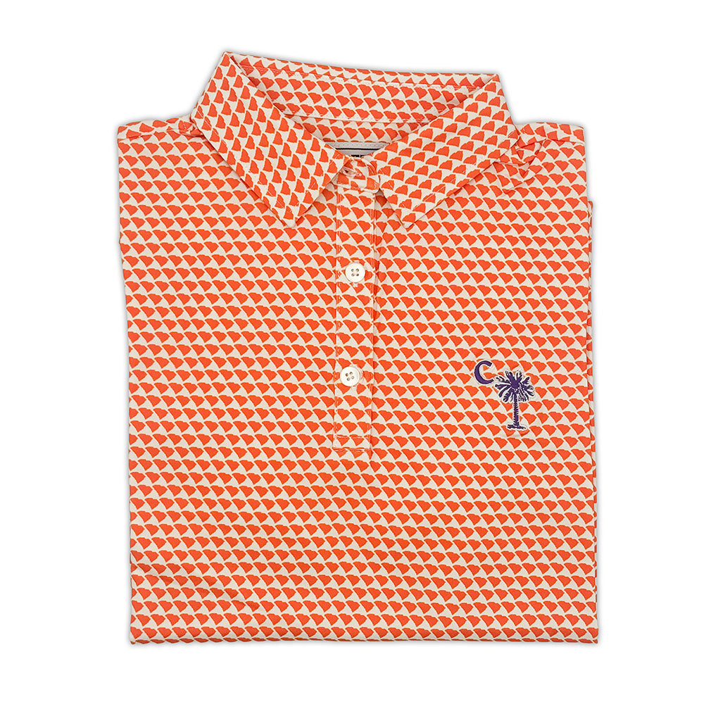 Clemson Palmetto Logo Map Pattern Women's Performance Polo