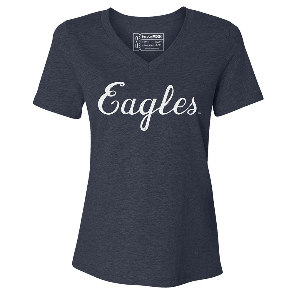 eagles gear women's Georgia Southern Vintage Eagles Script Women's V-Neck T-Shirt L / Heather Navy