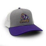 Load image into Gallery viewer, James Madison Trucker Hat, Gray and Purple
