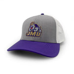 Load image into Gallery viewer, James Madison Trucker Hat, Gray and Purple
