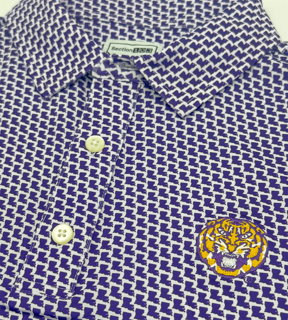 LSU Tiger Map Pattern Performance Polo