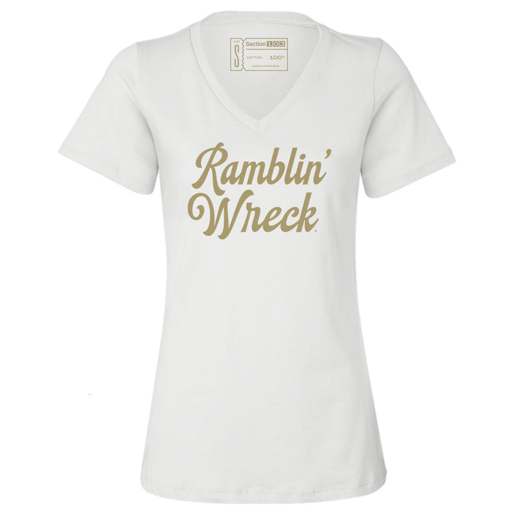 Georgia Tech Ramblin' Wreck Script Women's V-Neck T-Shirt